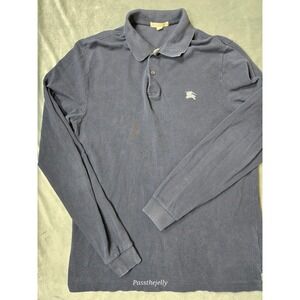 Burberry Brit Polo Shirt Mens‎ Large Blue Nova Check Placket Preppy